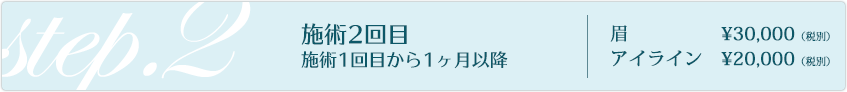 step.2 施術2回目施術1回目から1ヶ月以降/眉¥30,000（税別）/アイライン¥20,000（税別）